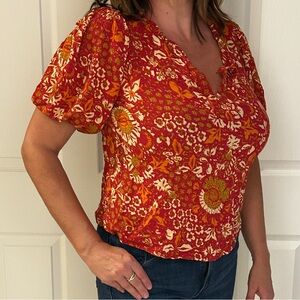Rachel Zoe Red and Orange Floral Blouse